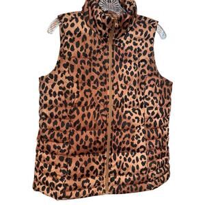 Lands’ End 600 Down Puffer Vest Leopard Print Women’s Warm Zip Jacket Medium